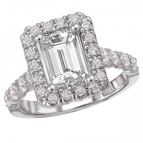 Engagement Ring, Halo style for Emerald Cut Diamond