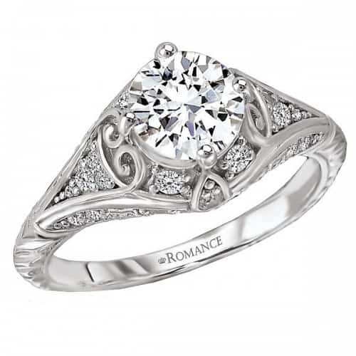 Engagement ring, Vintage style with Scroll Shaped Hearts on side