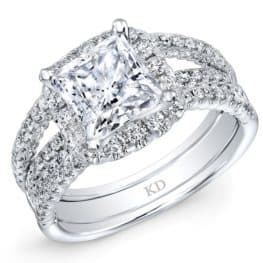 White Gold Split Shank / Halo Top Diamond Engagement Ring