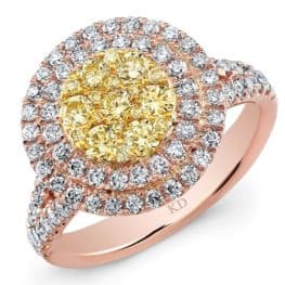 Rose Gold Natural Yellow Contemporary Cluster Diamond Ring