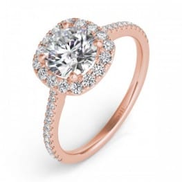 Engagement Ring, Rose Gold Halo Semi-mounting for Round Center Diamond