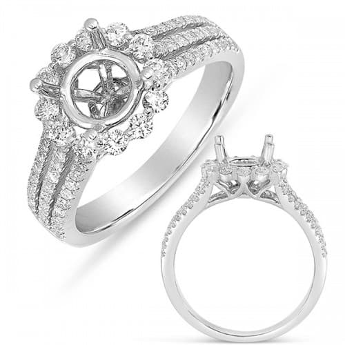 Engagement ring, Halo style, with 3 row diamond shank