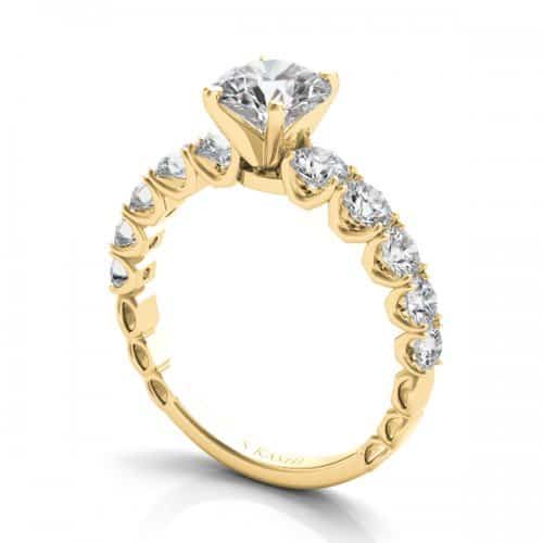 Engagement Ring, 14 karat yellow gold, Side Diamonds in "U" settings, Semi-mounting