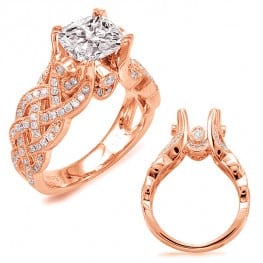 Rose Gold Engagement Ring, woven style, for cushion shape diamond