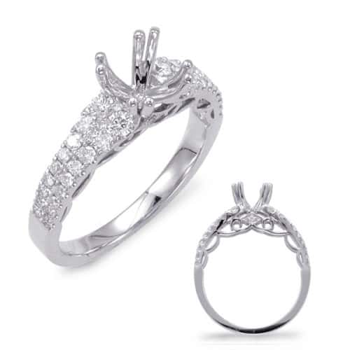 Engagement ring, white gold with side lace filigree and 36 round diamonds