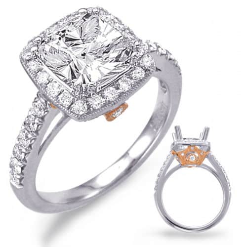 Engagement Ring, White gold and Rose gold Halo