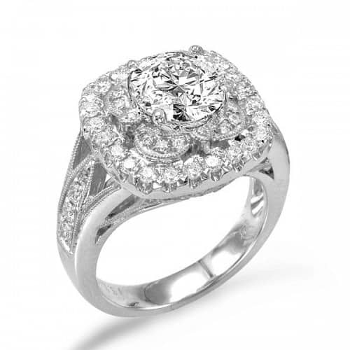 Engagement Ring, Double Halo Style for Round Diamond