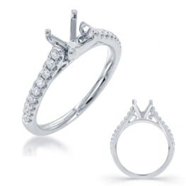 Engagement ring, 14 karat white gold Cathedral style for any size or shape center stone