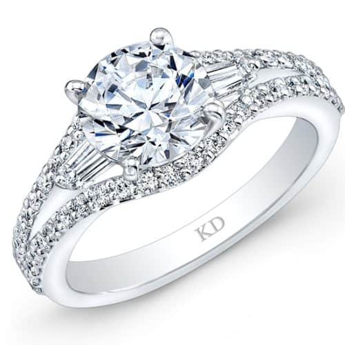 Inspired Vintage Baguette Diamond And Round Diamond Engagement Ring