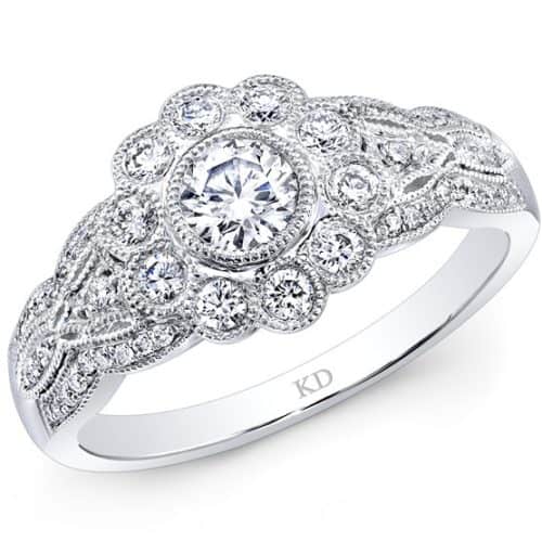 White Gold Inspired Vintage Round Diamond Engagement Ring
