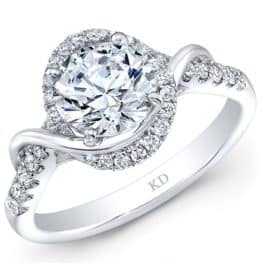 White Gold Contemporary Swirl Halo Diamond Engagement Ring