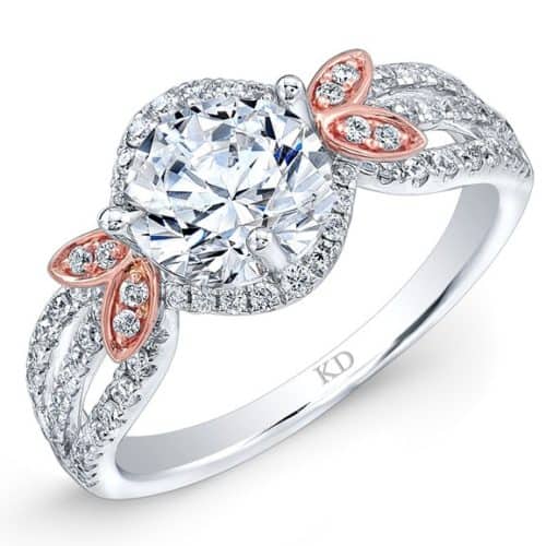 White & Rose Gold Fashion Halo Diamond Engagement Ring