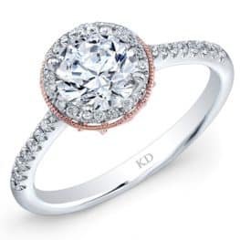 White & Rose Gold Classic Halo Diamond Engagement Ring