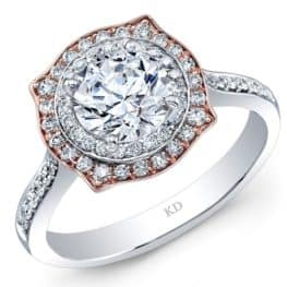 White And Rose Gold Dazzling Halo Diamond Engagement Ring