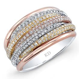 Yellow & Rose & White Gold Five Row Pave Fashion Diamond Ring