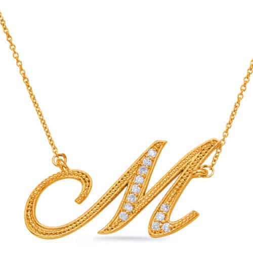 S. Kashi Yellow Gold Diamond Initial M Pendant (N1027-MYG)
