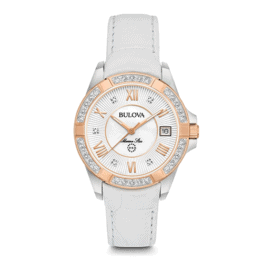 Bulova White Rose Gold Women's Marine Star Diamond Watch.