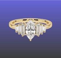 Gold Halo Baguette Setting Diamond Engagement Ring