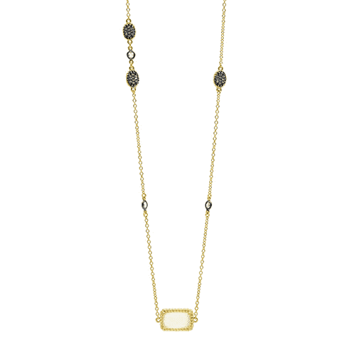 Freida Rothman Gilded Cable Stone & Pave Long Station Necklace