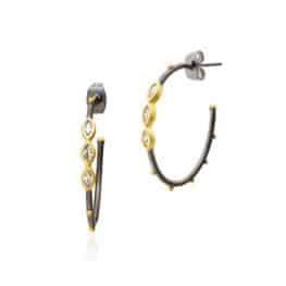 Freida Rothman signature marquise hoop earrings.