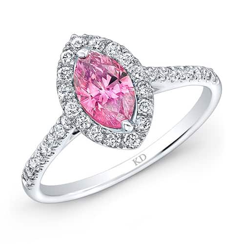 Kattan White Gold Classic Pink Enhanced Marquise Diamond Engagement Ring.