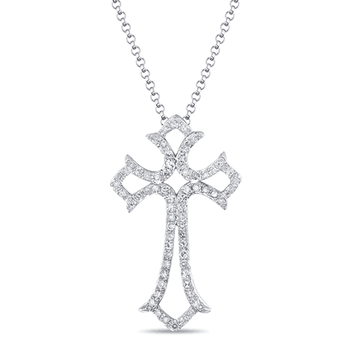 luvente 14k white gold cross diamond necklace n01190