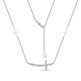 luvente 14k white gold cross round diamond necklace n01169