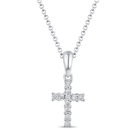 luvente 14k white gold cross round diamond necklace n1197