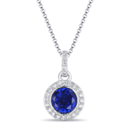 luvente 14k white gold diamond sapphire necklace n01422