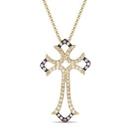 luvente 14k yellow gold cross diamond necklace n01190