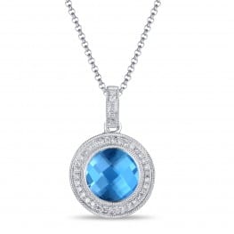 Luvente 01415 Blue Topaz and Diamond Necklace