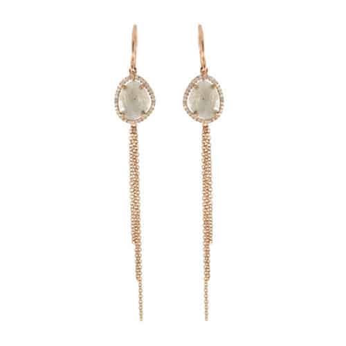 Meira T Rose Gold Labradorite & Diamond Chain Earrings