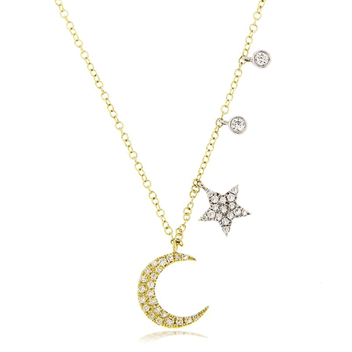 Meira T Gold Moon & Star Diamond Necklace.