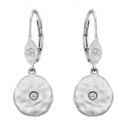 Meira T Hammered White Gold Pave Diamond Earrings