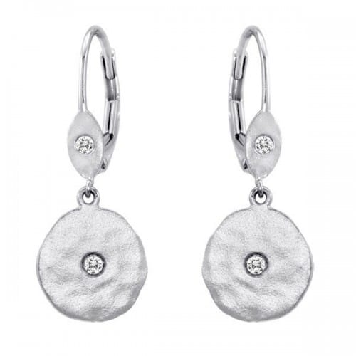 Meira T Hammered White Gold Pave Diamond Earrings