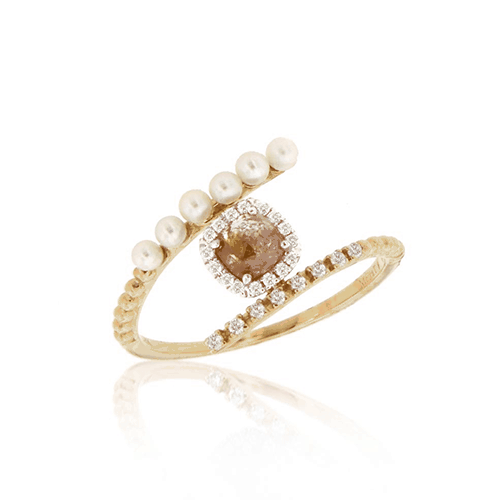 Meira T Rough Diamonds and Pearl Ring.