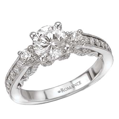 Romance White Gold 3-Stone Round Diamond Engagement Ring