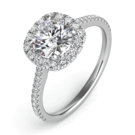 S. Kashi White Gold Cushion-Cut Halo Diamond Engagement Ring.