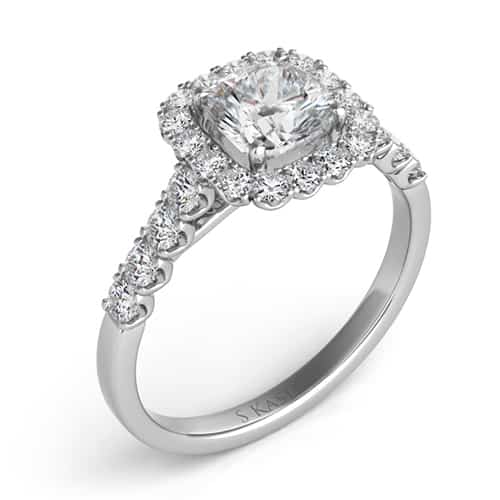 S. Kashi 14K White Gold Princess Cut Halo Diamond Engagement Ring.